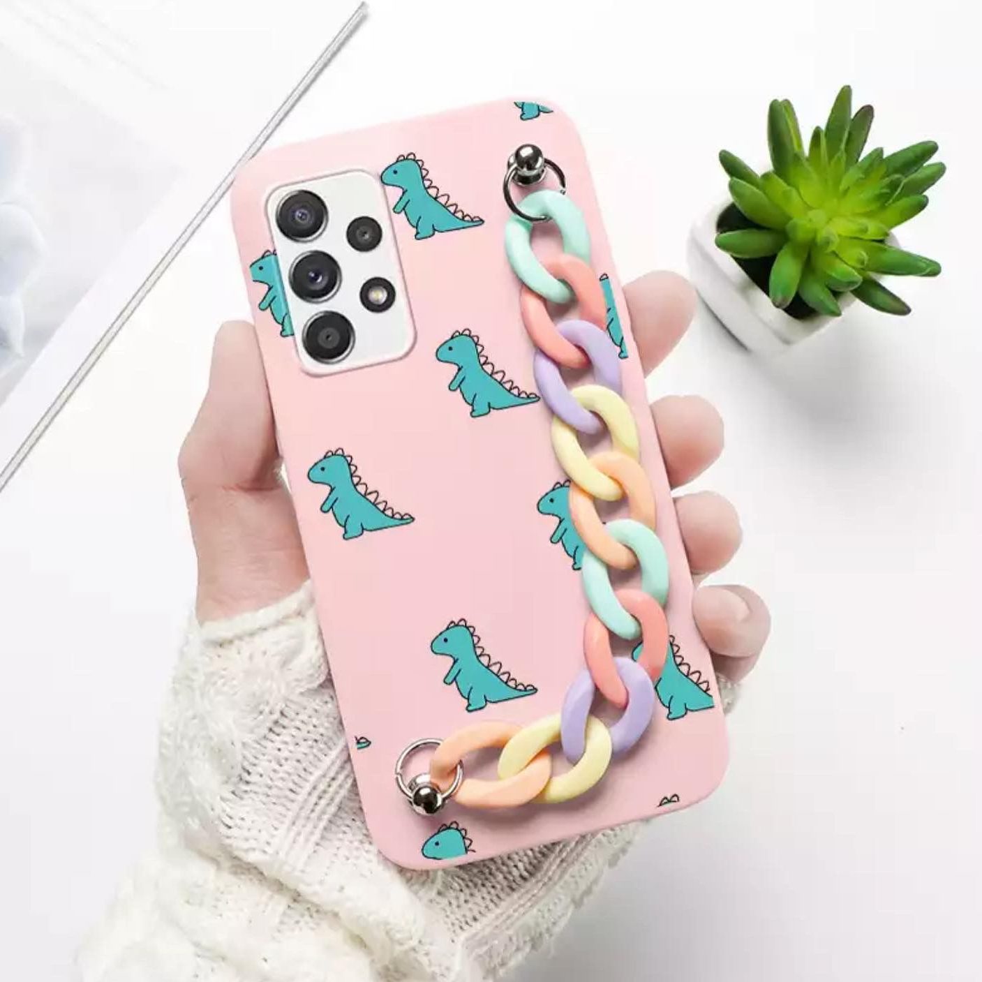 Cute Dinosaur Case With Multicolor Chain