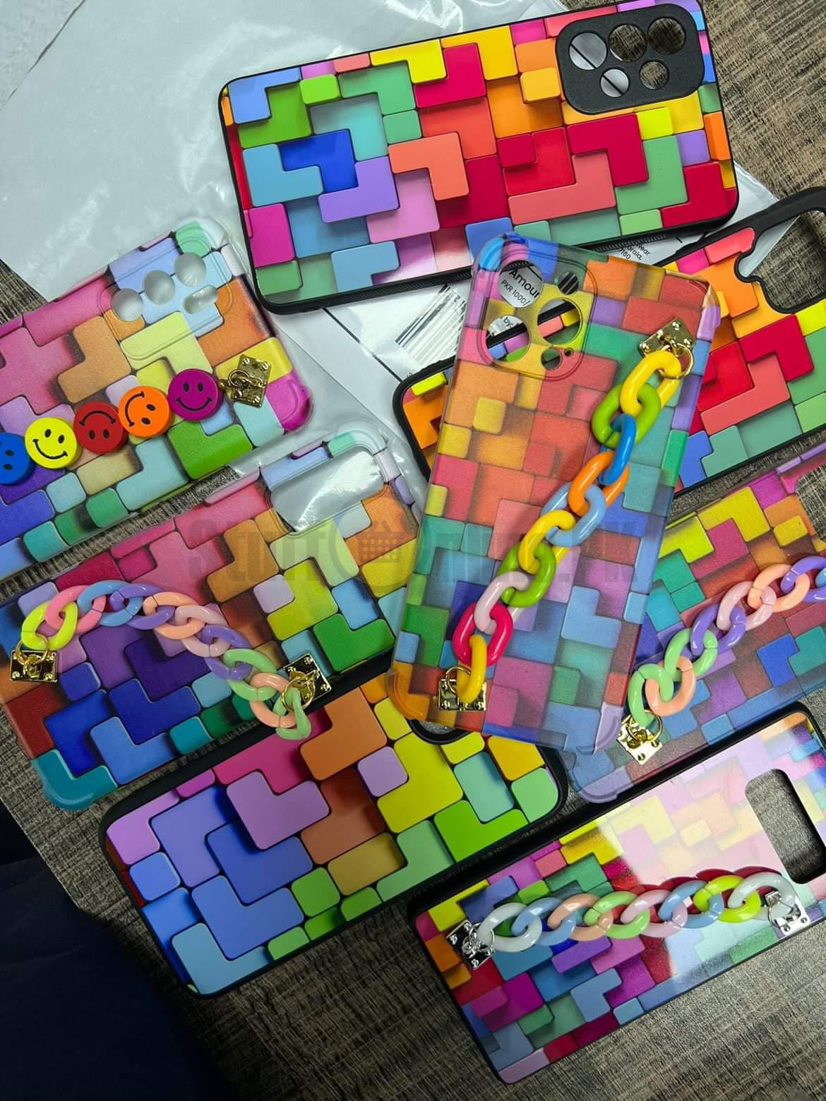 Multicolor Check Case With Multicolor Chain