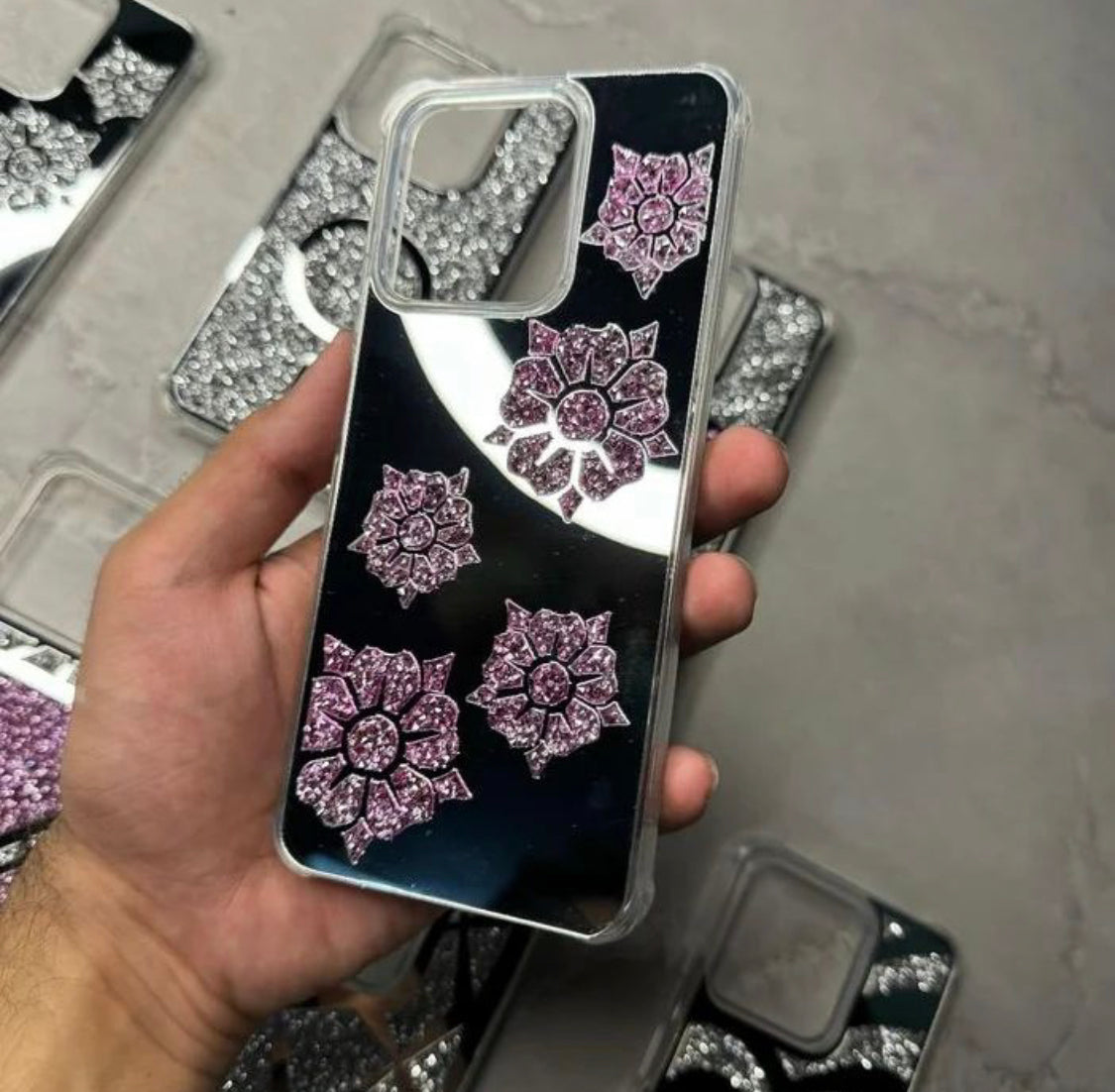 Flower Glitter Mirror Case