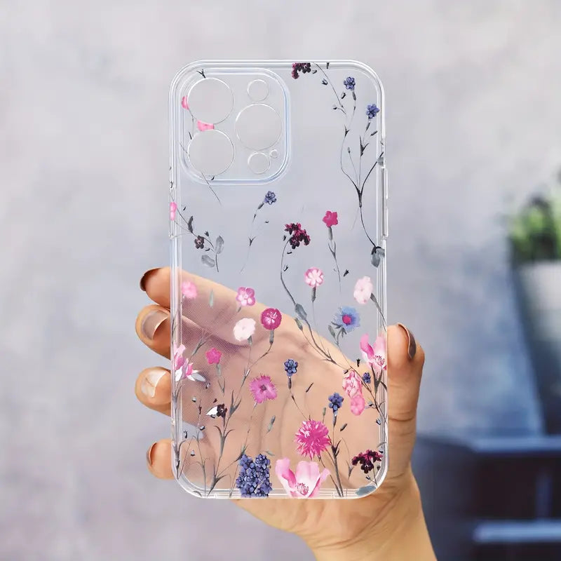Stylish Pink & Purple Floral Pattern Customise PNG Case.