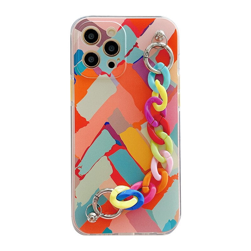Multicolor Splash Rainbow Case With Multicolor Chain