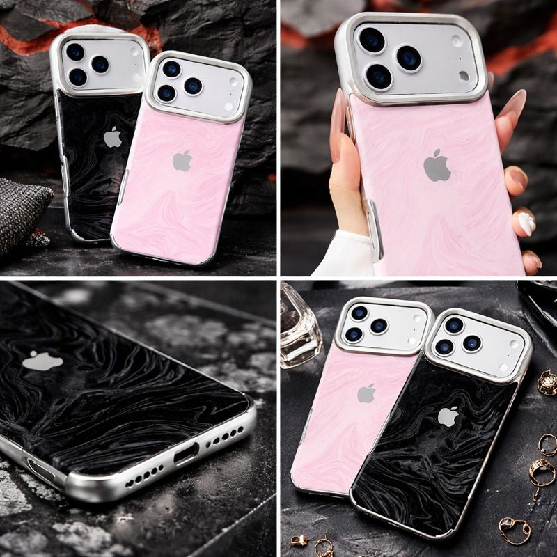 Luxury Marble Hybrid iPhone Case – Pink & Black