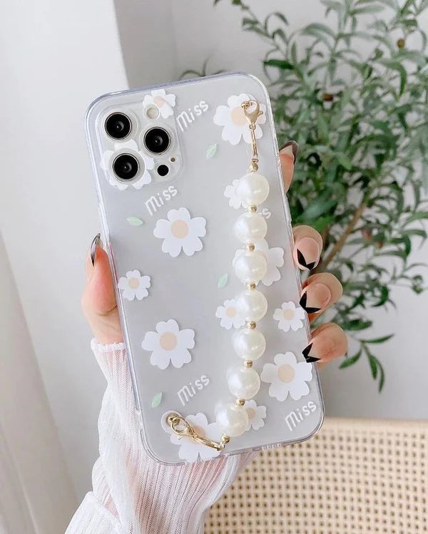 White Flowers With Pearl Chain Case