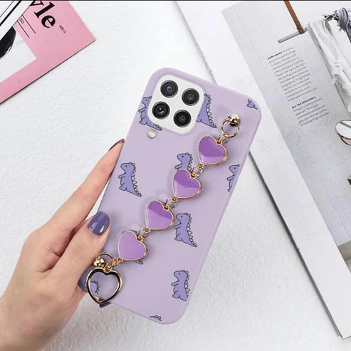 Purple Multiple Design Cases With Purple Metal Heart Chain