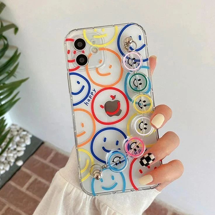 Transprent Emoji Cases With Multicolor Smiley Chain