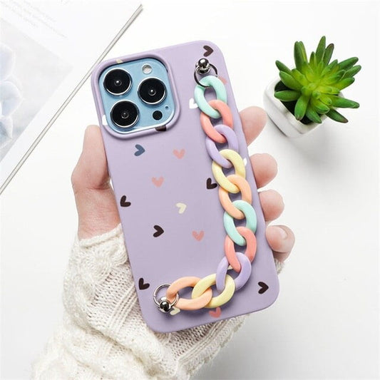 Multicolor Hearts Lilac Case With Multicolor Chain