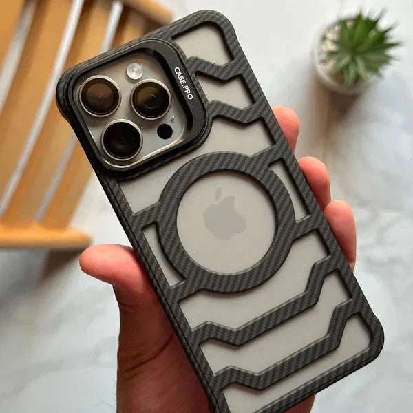 Bazel Less Carbon Fiber Magsafe Case With Metal Kickstand