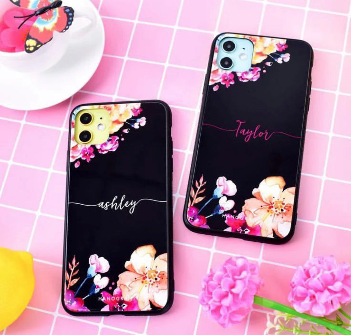 Black Flowers Name Pattern 2D Cases
