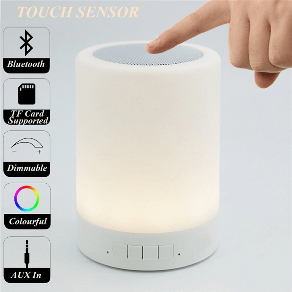 Wireless Portable Bluetooth Speaker Mini LED Music Audio AUX TF USB Stereo Sound Speaker 7 Colors Touch Control Table Lamp