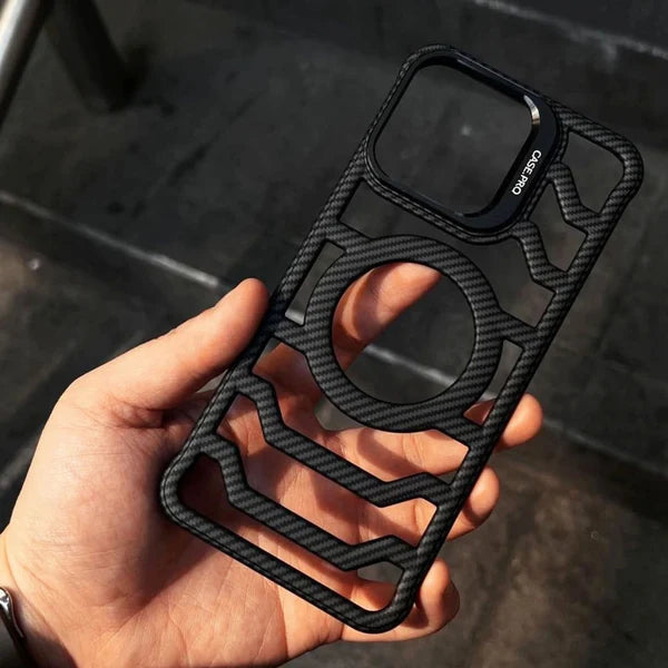 Bazel Less Carbon Fiber Magsafe Case With Metal Kickstand