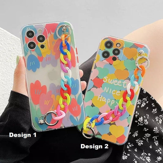 Splash Multicolor Hearts Case With Multicolor Chain