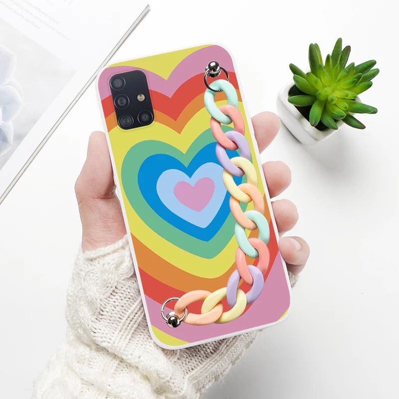 Multicolor Hearts Case With Multicolor Chain