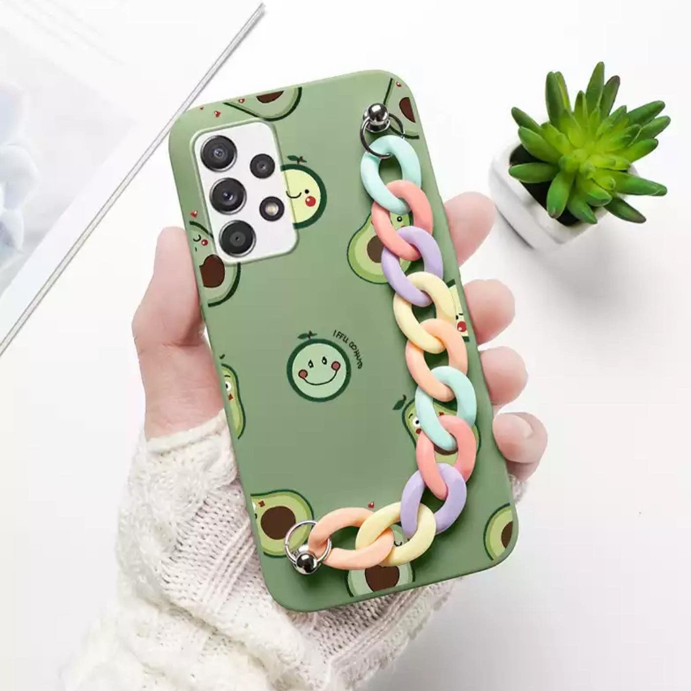 Green Avocado Case With Multicolor Chain