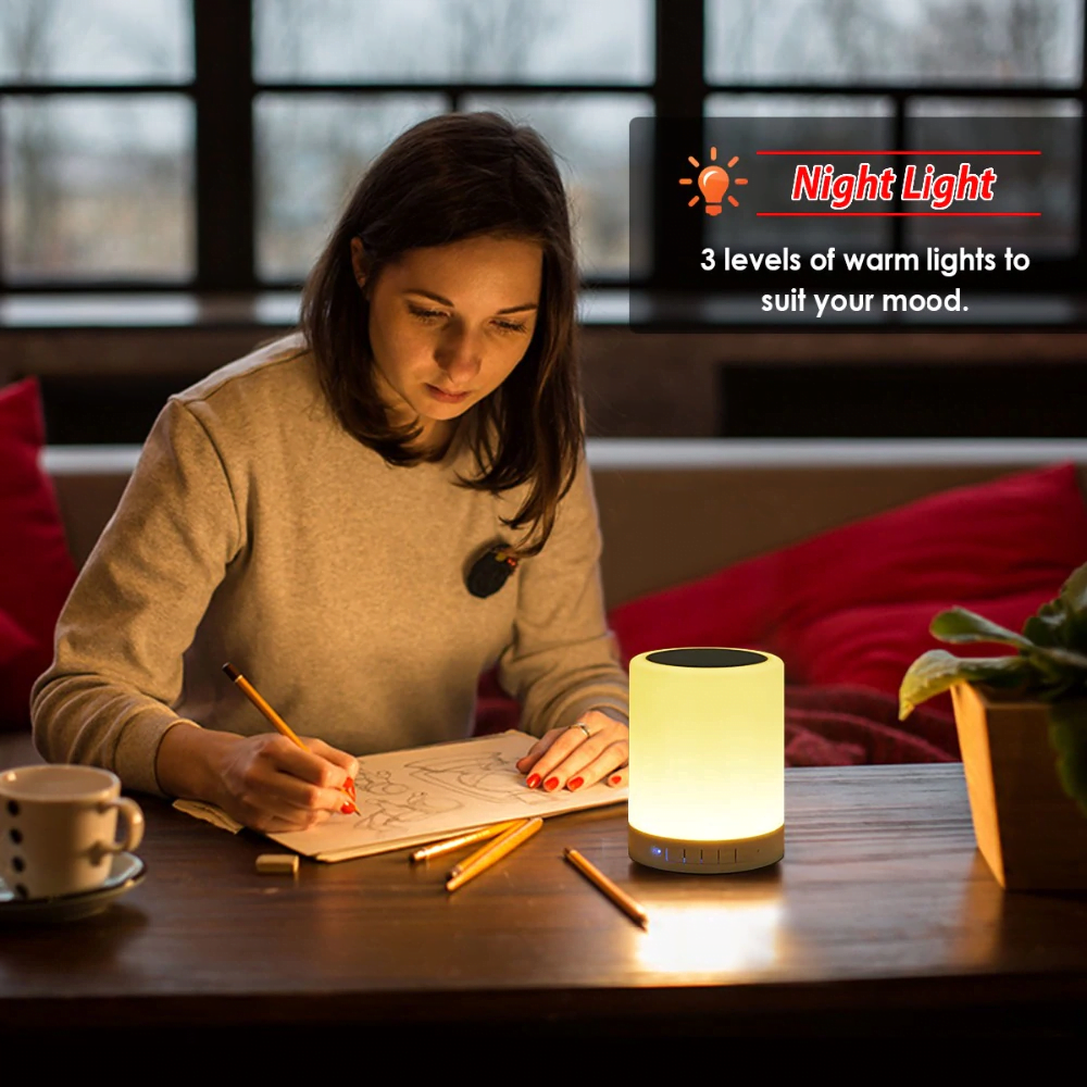 Wireless Portable Bluetooth Speaker Mini LED Music Audio AUX TF USB Stereo Sound Speaker 7 Colors Touch Control Table Lamp