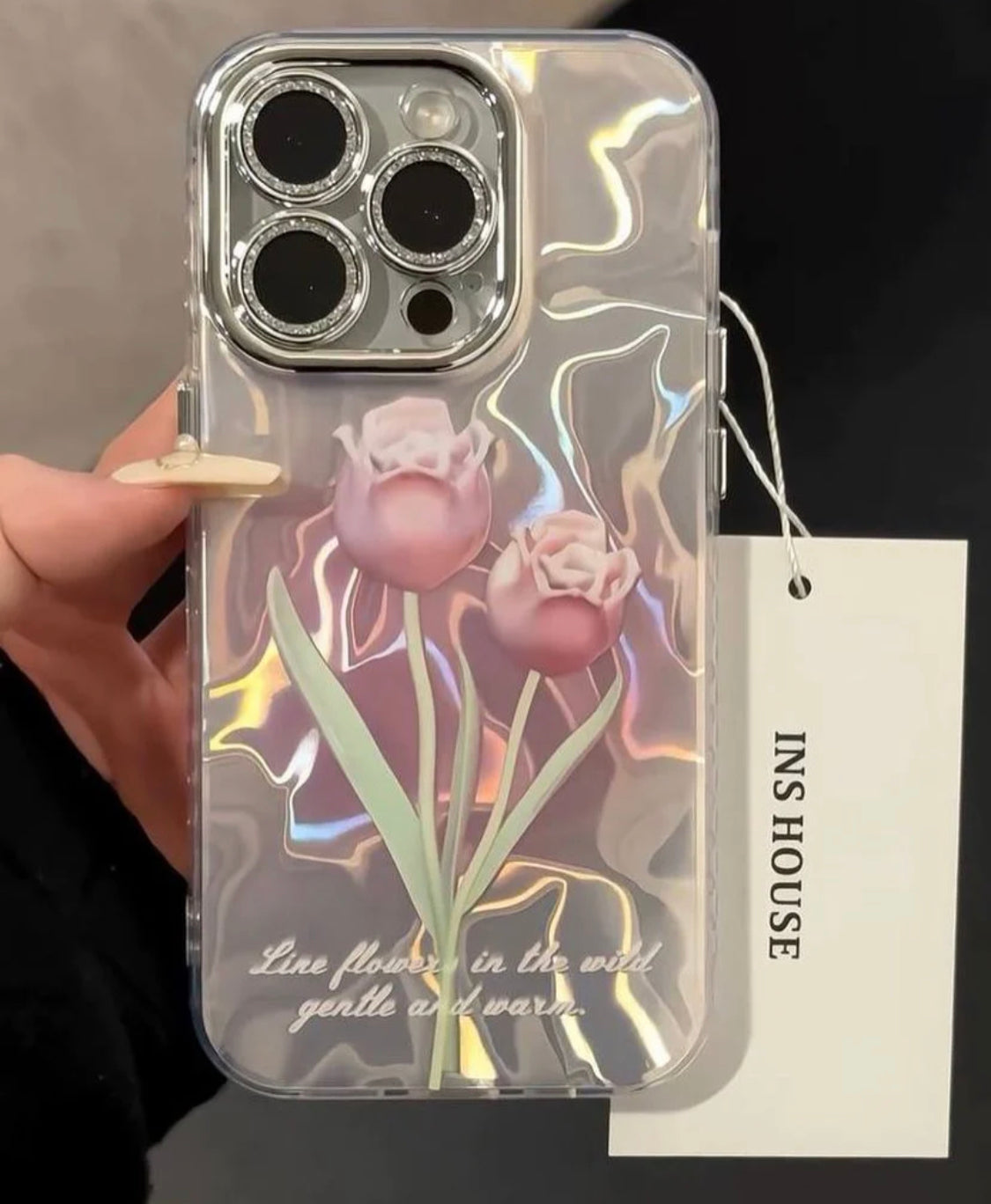 Gradient Floral IPhone Case W/ Crystal Lens Protector