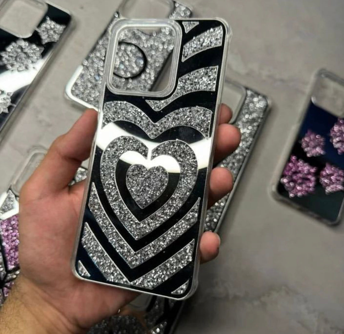 Hearts Glitter Mirror Case