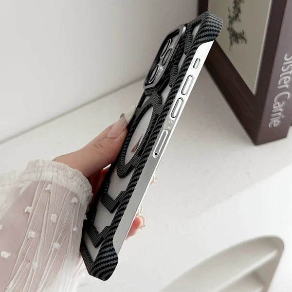 Bazel Less Carbon Fiber Magsafe Case With Metal Kickstand