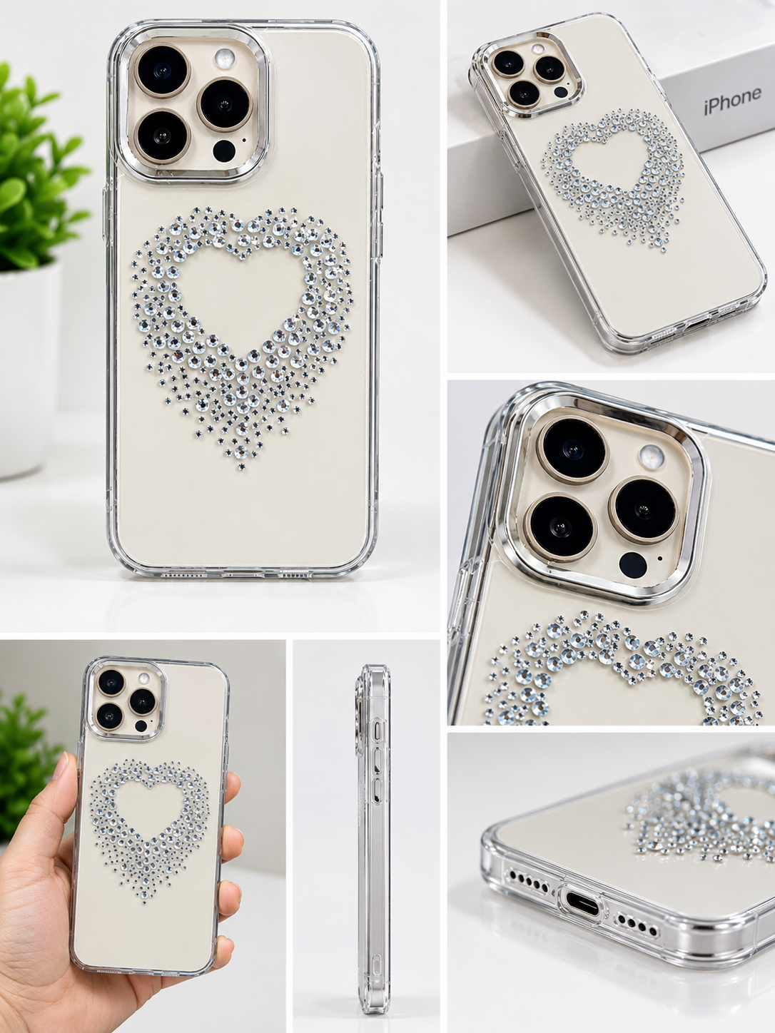 Luxury Crystal Heart iPhone Case – Elegant & Stylish Protection
