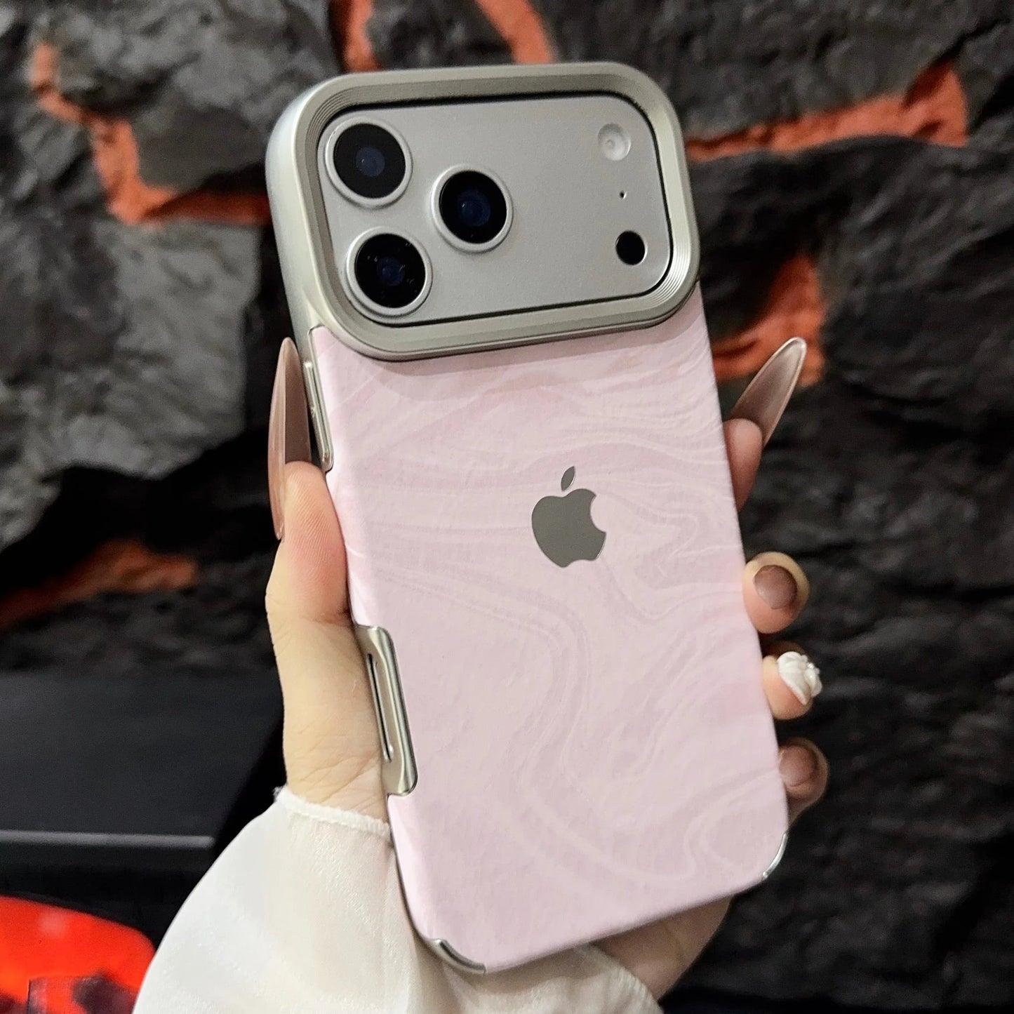 Luxury Marble Hybrid iPhone Case – Pink & Black