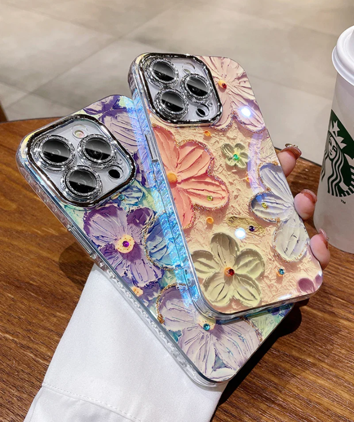 Blooms Floral iPhone Case w/ Crystal Lens Protector