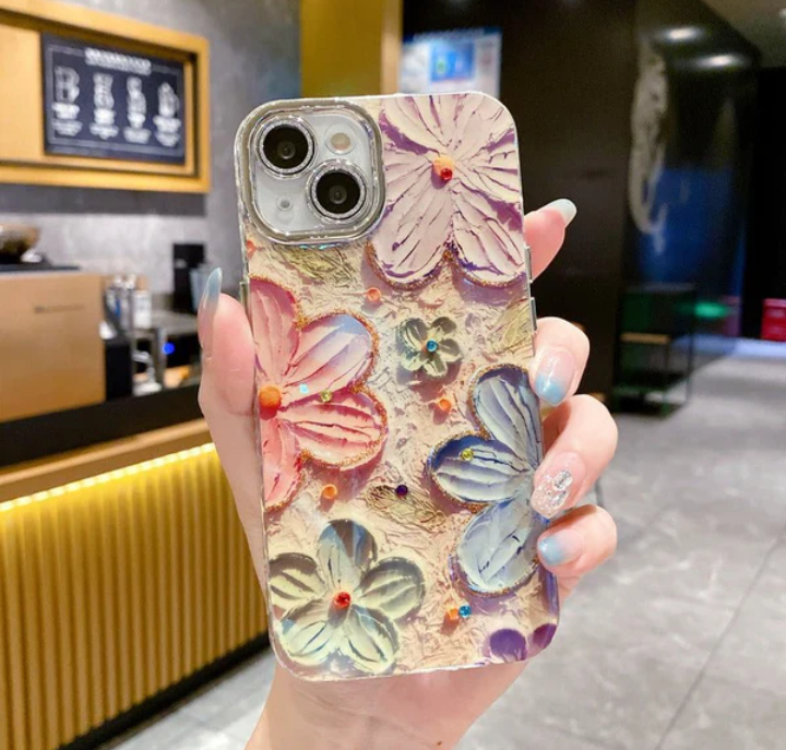 Blooms Floral iPhone Case w/ Crystal Lens Protector