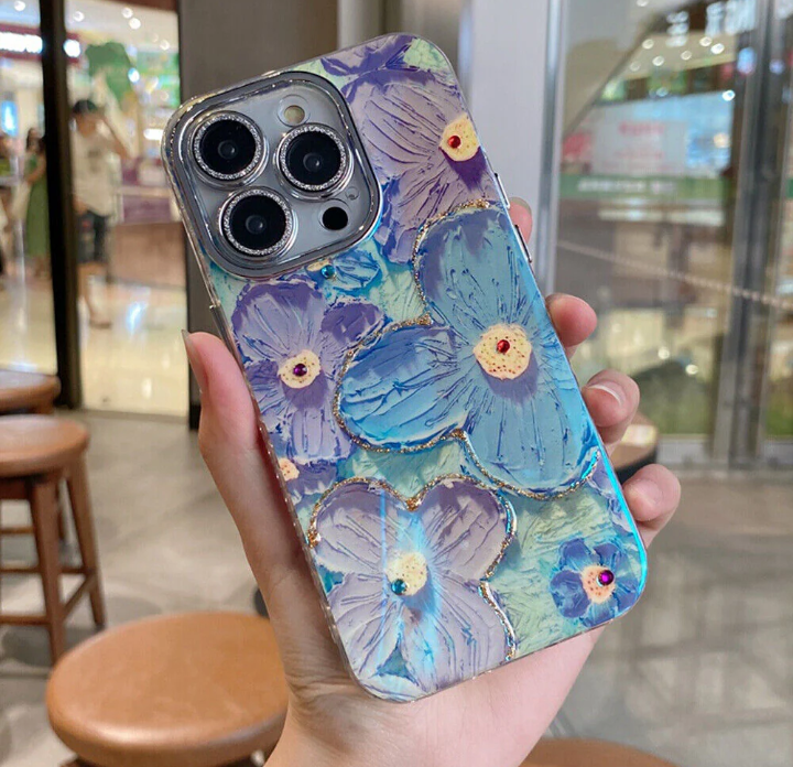 Blooms Floral iPhone Case w/ Crystal Lens Protector