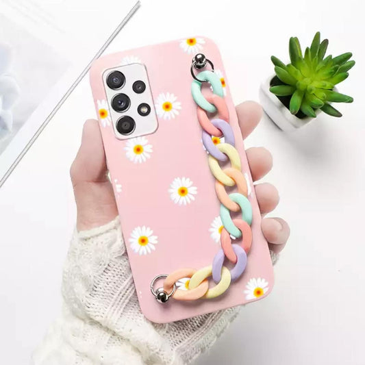 Daisy Flower Pink Case With Multicolor Chain