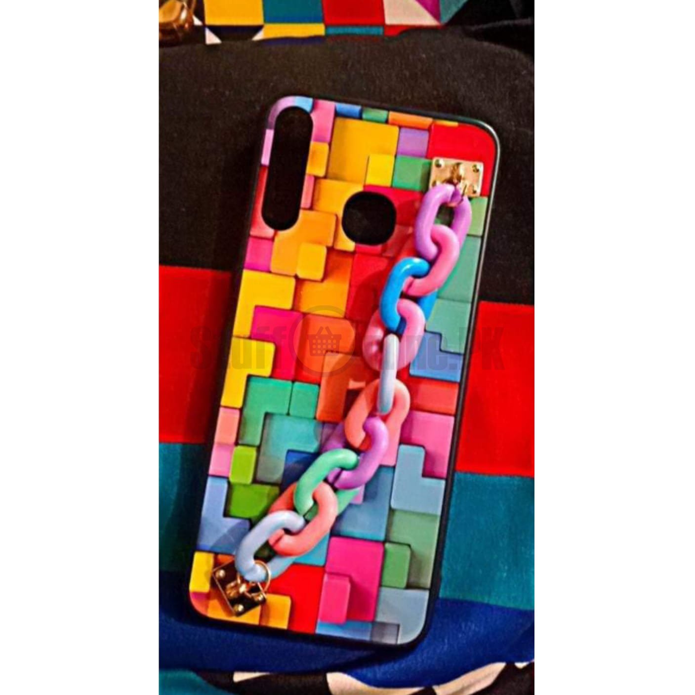 Multicolor Check Case With Multicolor Chain