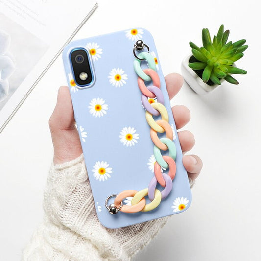 Daisy Flower Sky Blue Case With Chain