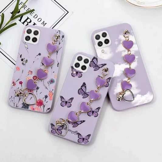 Purple Multiple Design Cases With Purple Metal Heart Chain