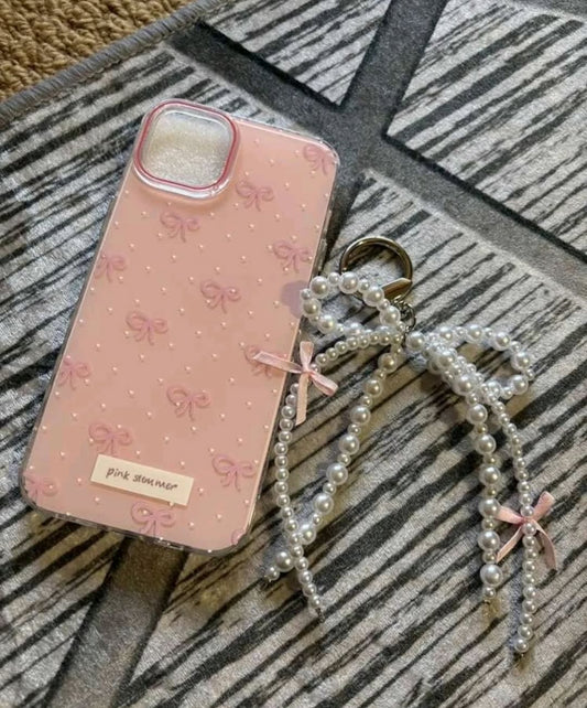 Luxury Pearl Bow iPhone Case – Pink Summer Aesthetic