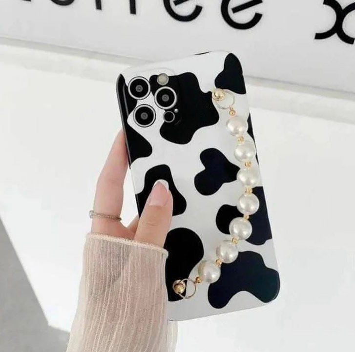 Black and White Pattern Printed Customise PNG Case With Pearl Chain